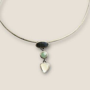 Vintage 16" Omega Necklace With 3-Stone Pendant In Sterling Silver Made In Italy